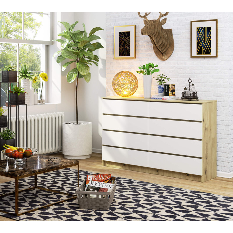 Helbon 8 - Drawer Chest of Drawers, Artisan oak/White