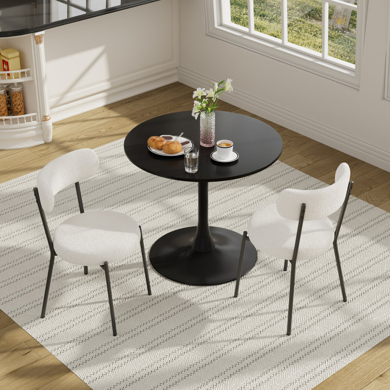 Ensemble de salle à manger rond 3 pièces pour petits espaces de cuisine, Noir, noir, noir, noir, Blanc
