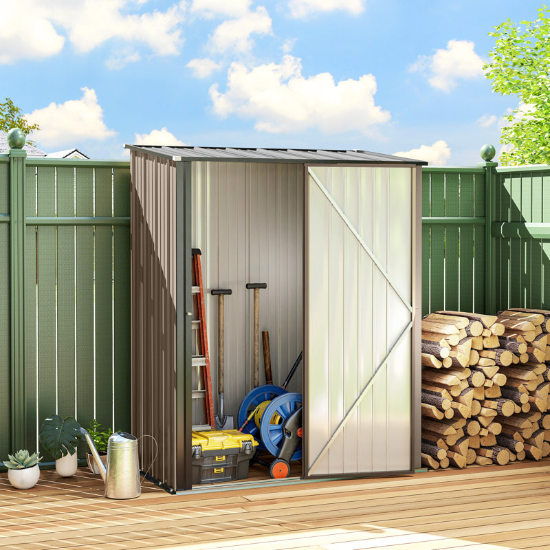 2.75 ft. W x 4.66 ft. D Metal Tongue & Groove Flat Garden Shed, Brown/Black