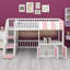 Lit mezzanine avec design cabane de jeu, marches de rangement, éclairage DEL et placards sous le lit-2090666725-2090666726