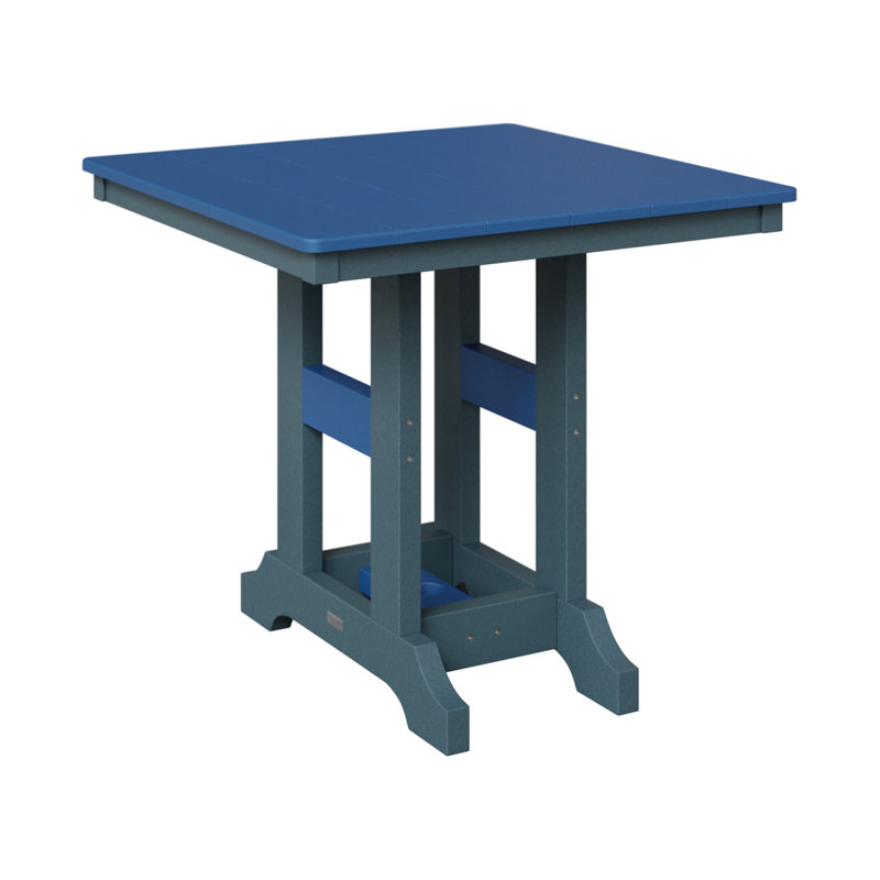 Garden Classic Outdoor Square Bar Table, Slate, Pacific Blue, 35.5" H x 33" W x 33" D
