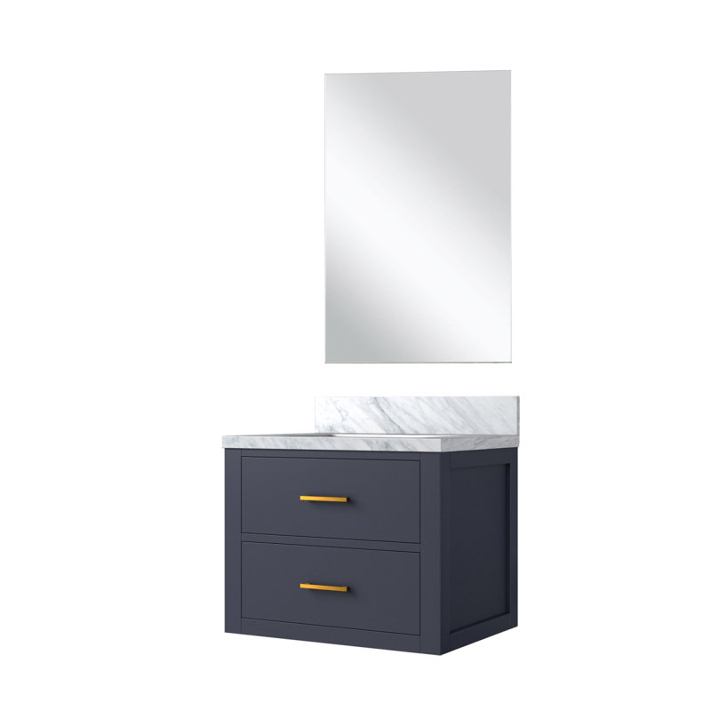 Meuble-lavabo simple bleu l 24 po x P 18 po, comptoir en acrylique et miroir 18 po