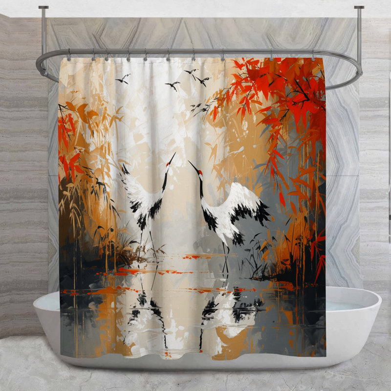 Rideau de douche Cranes - Peinture, décoration de salle de bain 16659, H 93 po x l 70 po