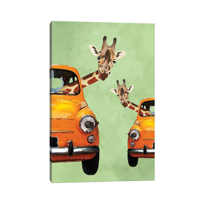 Giraffes in Yellow Cars by Coco de Paris - 1 Piece Wrapped Canvas Painting, 30.48 cm H x 45.72 cm W