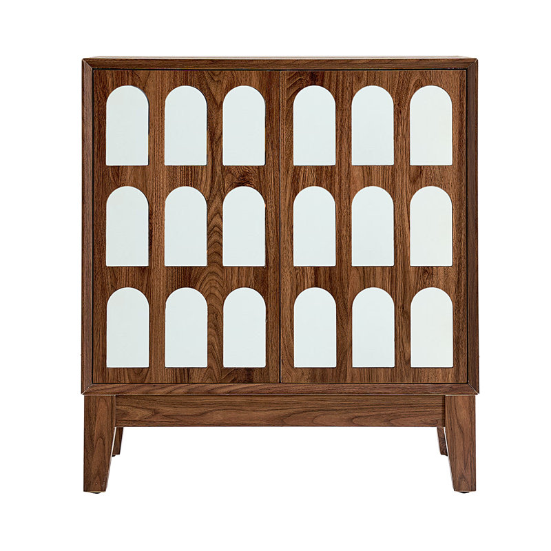 Buffet spacieux en bois massif avec tablettes à miroir pour des espaces de vie élégants