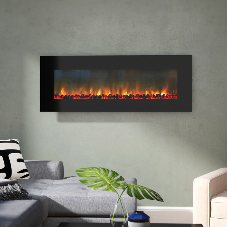 Quevedo 54" Wall Mounted Electric Fireplace with Remote (Black)