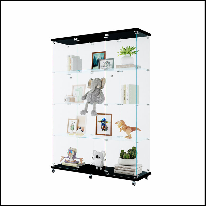 Vitrine à 3 portes avec 4 tablettes en verre, parfaite pour mettre en valeur les objets de collection et améliorer l'esthétique de la pièce