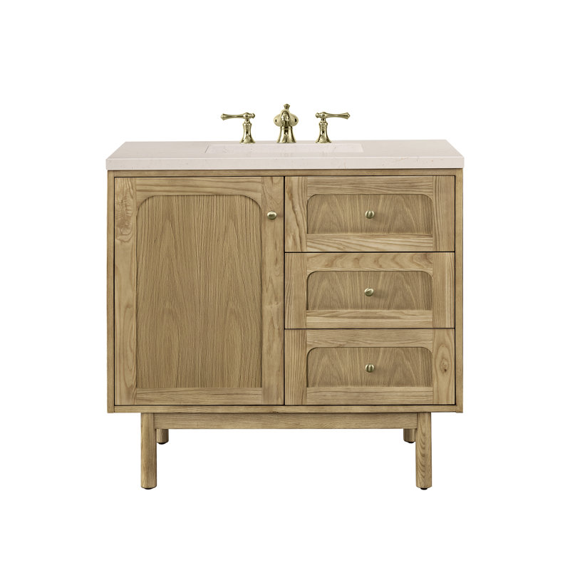 Laurent 36'' W Single Vanity, White Zeus, 8" Widespread, Light Natural Oak