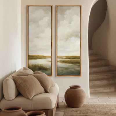 «Soft Neutral Cloud & Landscape for Living Room», ensemble de 2 reproductions d'art murales encadrées sur toile 60 po x 20 po x 2 pièces, 60 po x 30 po x 2 pièces