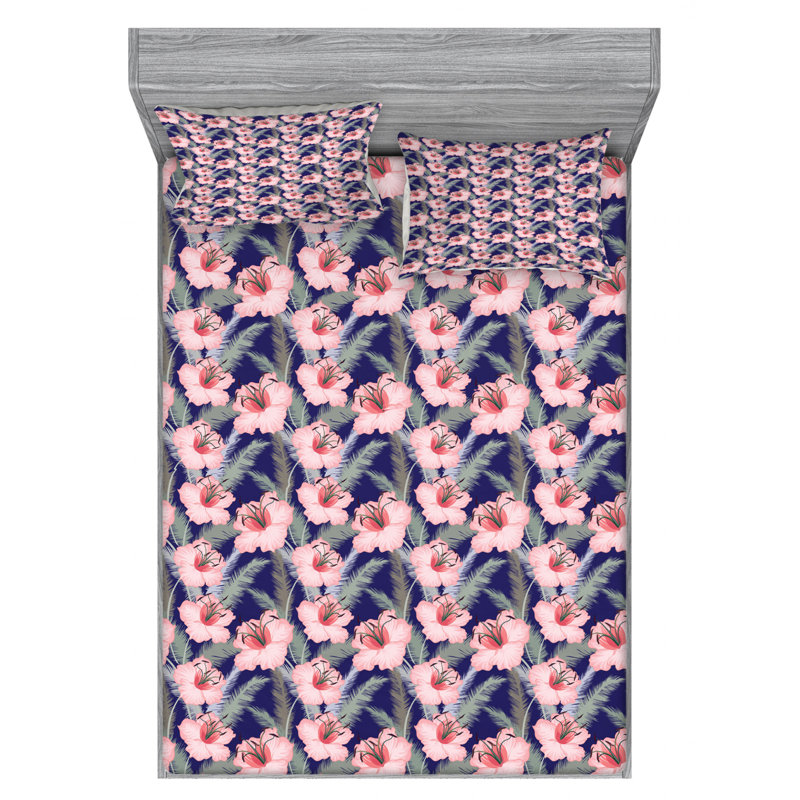 Microfiber Floral Sheet Set, Queen Sheet Set with Fitted Sheet