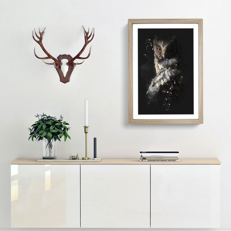 Owl - Picture Frame Graphic Art Print, Oak Framed, 33cm H x 24cm W x 2cm D