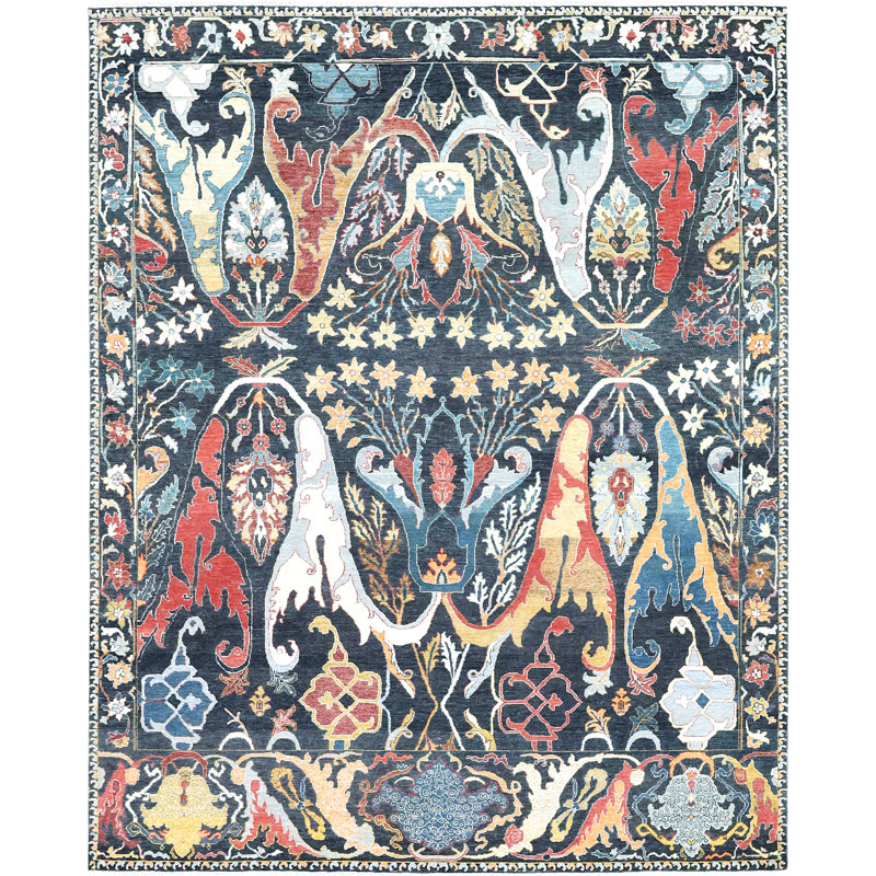 Hand Knotted Wool Area Rug in Charcoal, Rectangle 5' x 8'