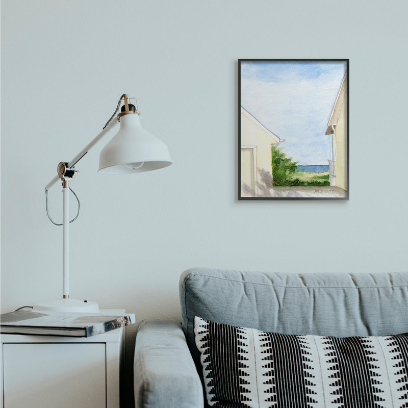 Océan, falaise, entre-deux, plage, chalet, architecture, Giclée encadrée noir minuit, H 20 po x l 16 po