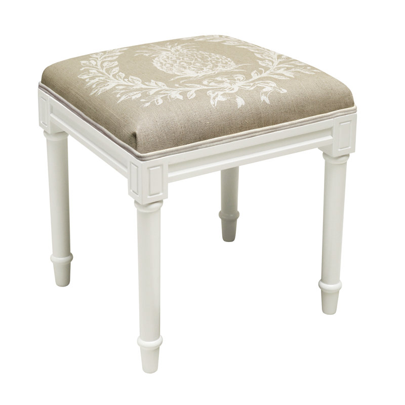 Tabouret de coiffeuse en lin brun clair et ananas, Blanc cassé, Taupe