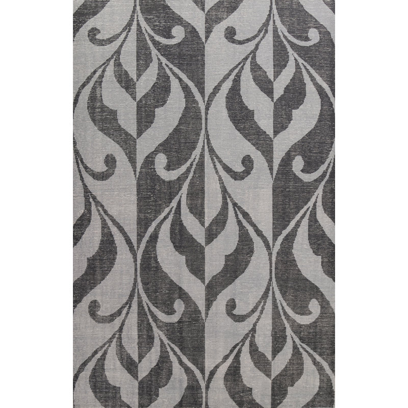 Tapis gris en laine noué à la main de conception unique 7 pi 11 po x 10 pi 0 po