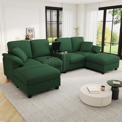 Canapé modulaire en U avec repose-pieds, porte-gobelets et ports USB