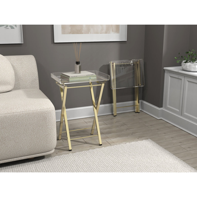Reyhaneh Tray Top End Table Set, Clear Top/Gold Base