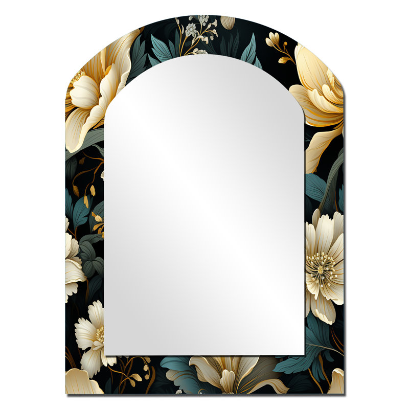 Botanical Green Damask Harmony - Damask Arch Unique Wall Mirror Decor, Green Asymmetrical Large Mirror, Printed Metal Art