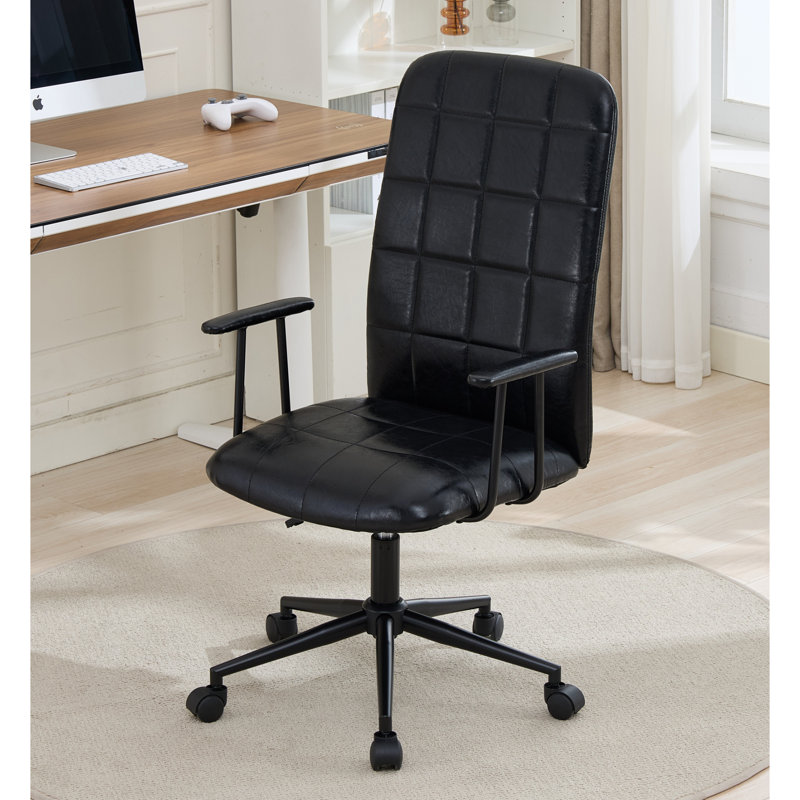 Confortable chaise de bureau noire antique, cuir d'unité centrale, dossier haut, réglable