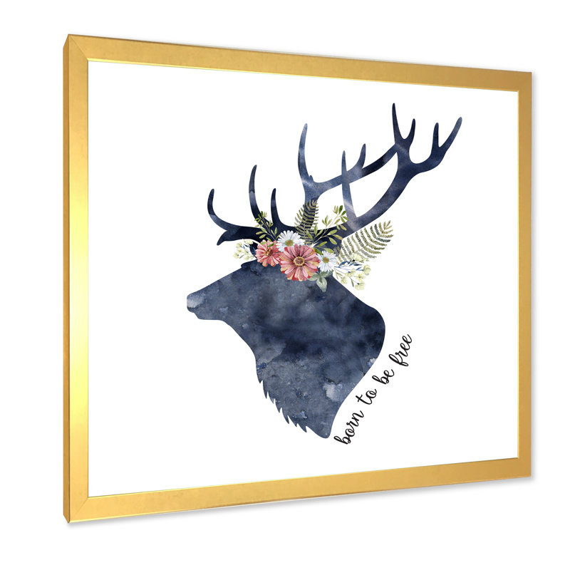 «Botanical Deer Head Silhouette», reproduction d'art sur toile, Cadre doré, H 36 po x l 36 po x P 1,5 po