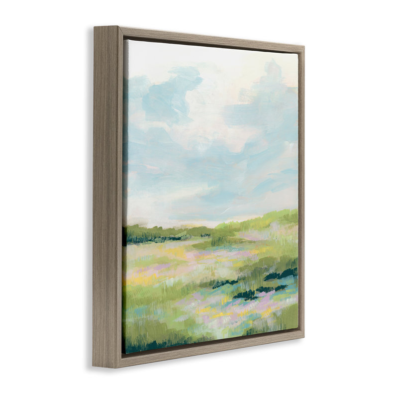 "Pastel Meadow Landscape", art mural sur toile flottante par June Erica Vess, Cadre flottant orme Montalcino