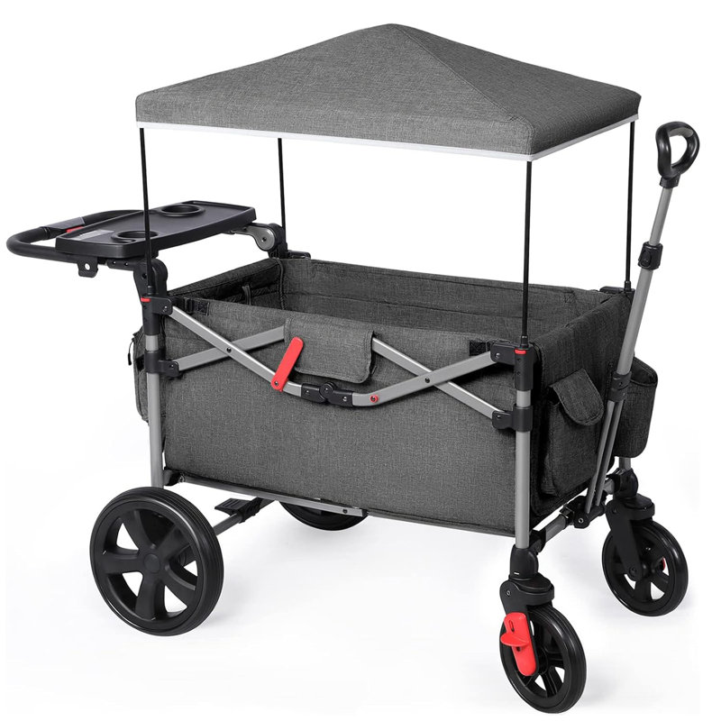 Wagons pliables pour deux enfants EVER Advanced avec poignée réglable et pavillon amovible, Noir
