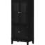 Armoire de salle de bain, 2 espaces de rangement et porte en verre trempé, tablettes réglables, garde-manger noir pour salon 2