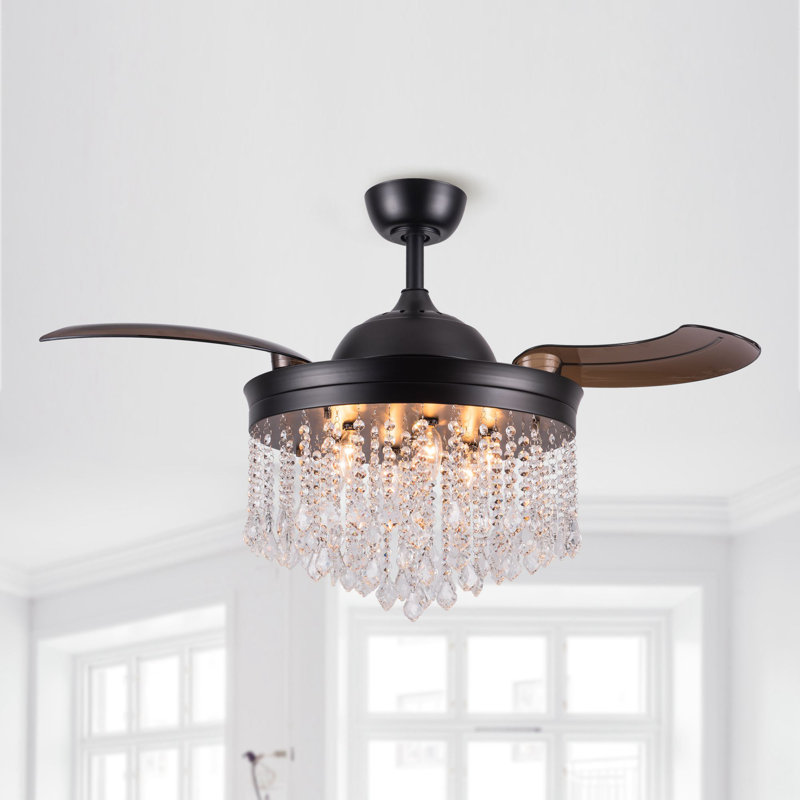 Kaleb 42'' Ceiling Fan with Light Kit, Matte Black with Brown Blades