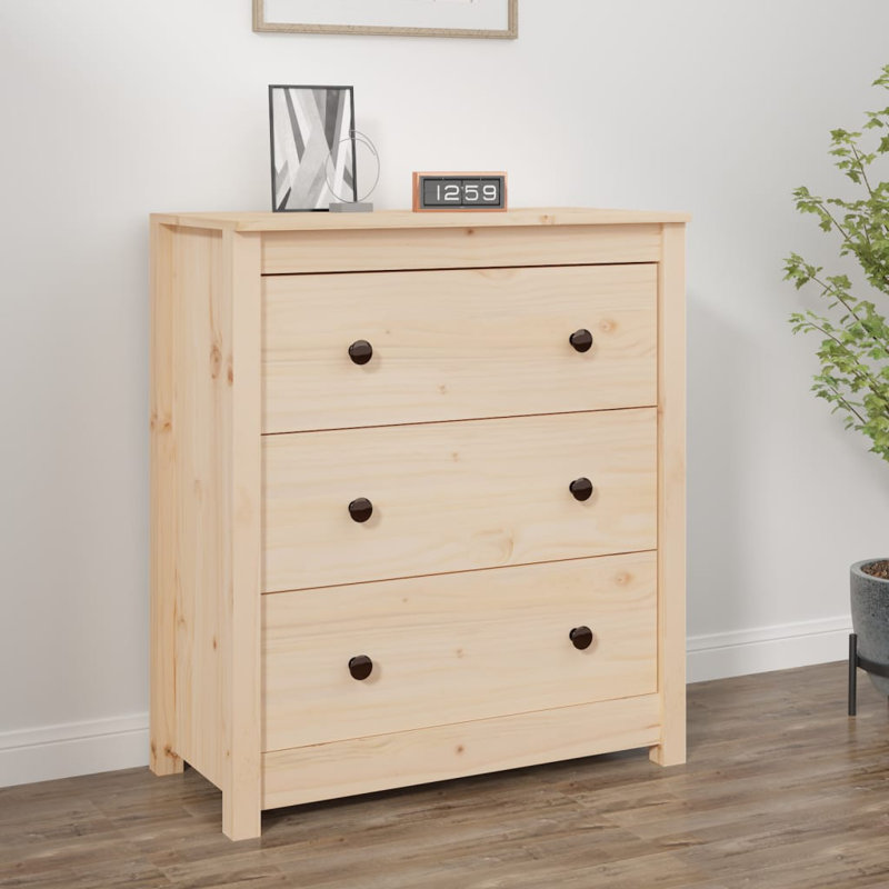 Kyzer 70 Cm Wide 3 Drawer Pine Solid Wood Sideboard, Brown