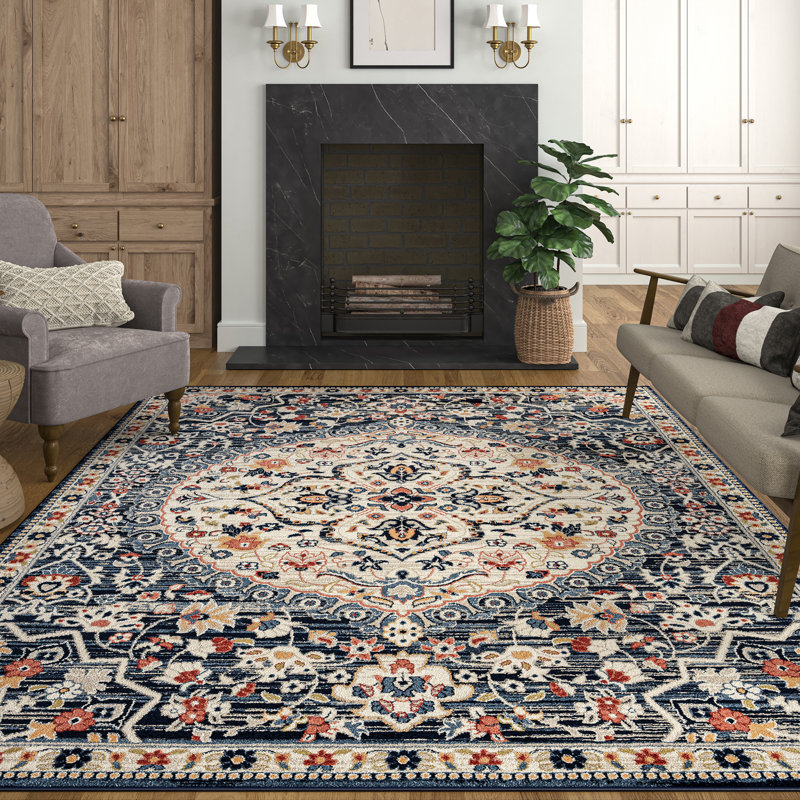 Tapis oriental bleu marine Fearn, Rectangle 7 pi 11 po x 10 pi 3 po