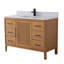 Meuble-lavabo autoportant Tennant Brand de style moderne du milieu du siècle, 48 pouces, couleur chêne brun chaud, lavabo simple, comptoir en quartz blanc, entièrement assemblé