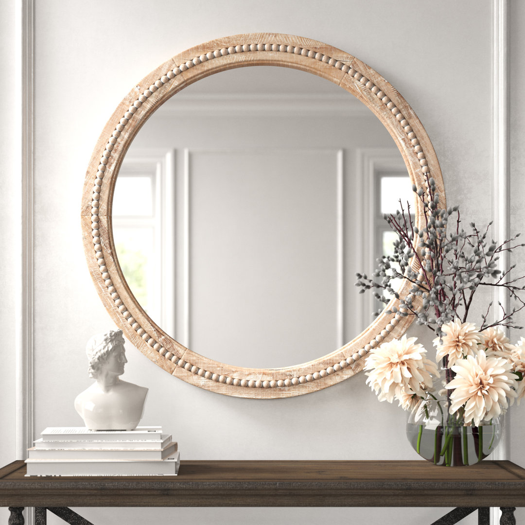 Vivienne Brown Wood Distressed Room Wall Mirror with Beaded Detailing Sand & Stable™