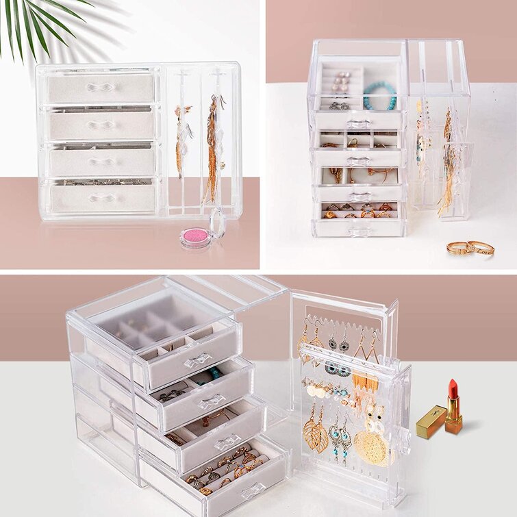 Latitude Run® 5 Drawers Acrylic Jewelry Organizer, Birthday And Back To  School Gifts, Women Large Clear Jewelry Box, Velvet Jewelry Display Case  For Earrings, Rings, Necklaces, (Cream)