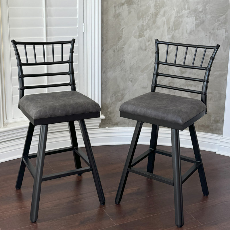 Naomi Swivel Upholstered 26'' Counter Stool with Aluminum Frame ( Set of 2), Black