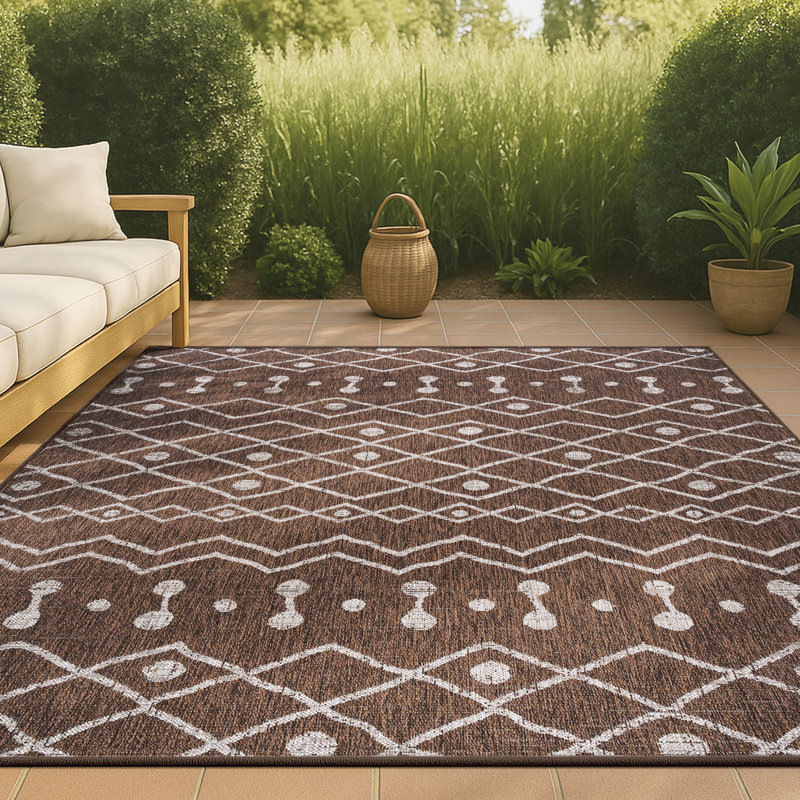 Refik Tribal Bohemian Brown/Beige Indoor/Outdoor Rug, Rectangle 7'9" x 10'