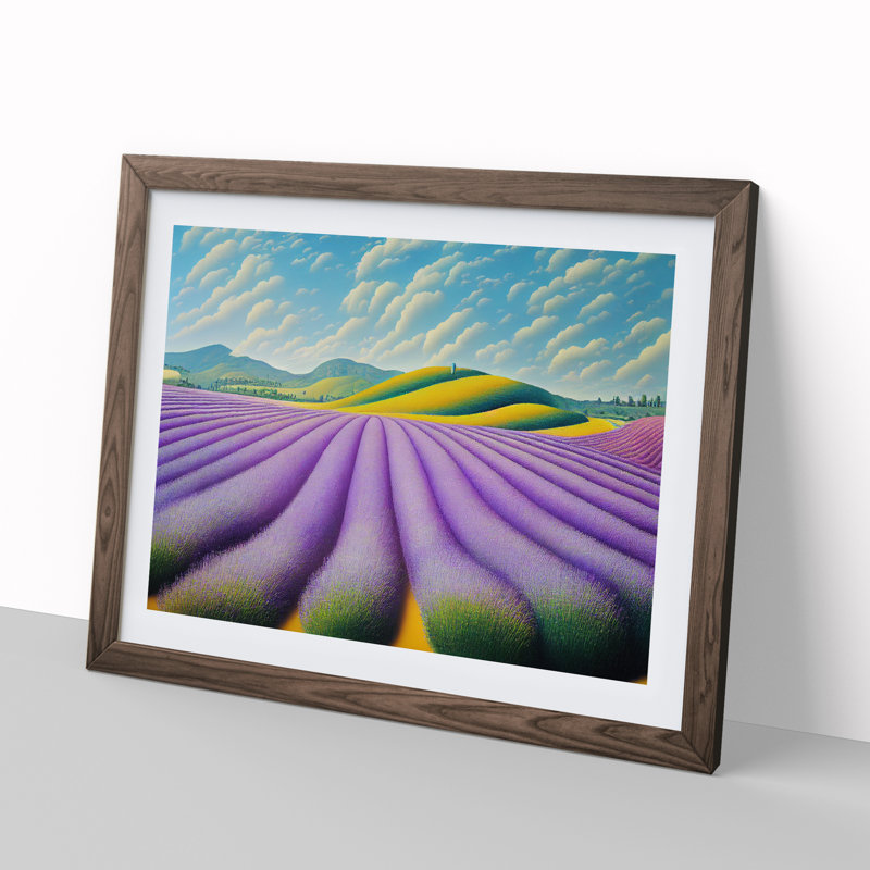 Stimulating Lavender Flower Field - Framed Print, 46cm H x 64cm W x 2cm D, Walnut Framed