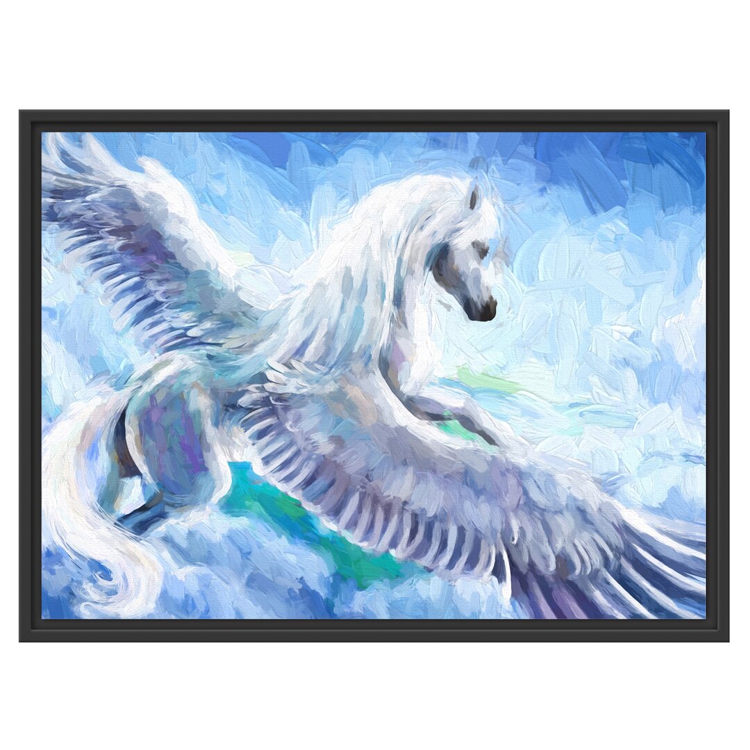 Gerahmtes Wandbild Pegasus fliegt über den Wolken