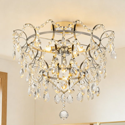 4-Light Modern Glam Metal & Crystal Flush Mount Ceiling Light