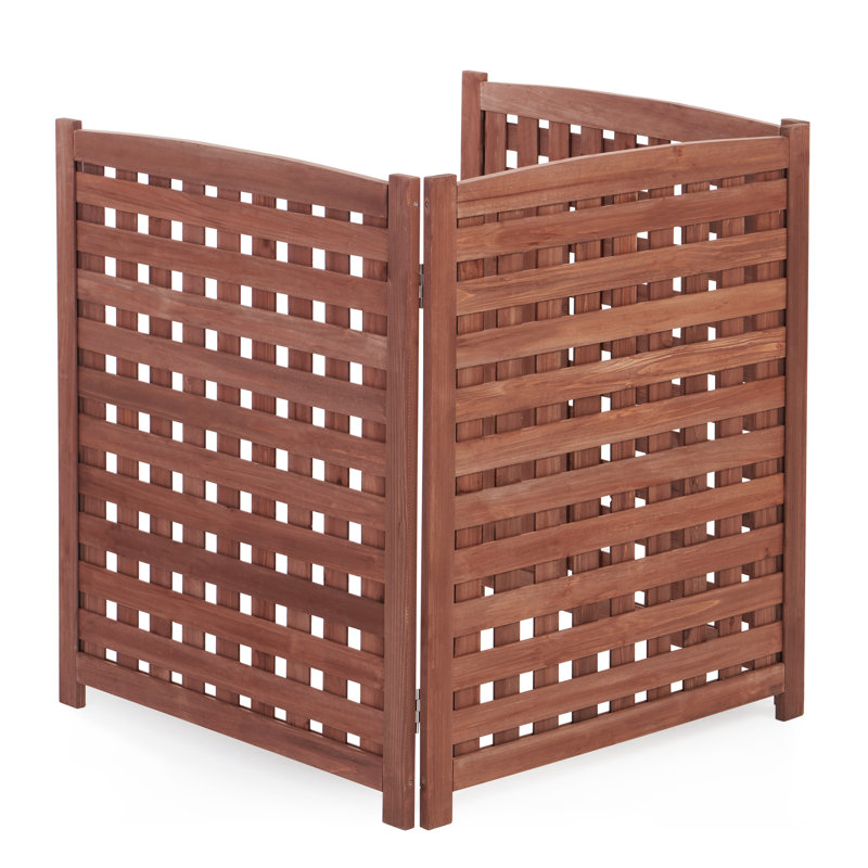 Clôture de climatiseur en bois de cèdre à 3 panneaux et écran d'intimité avec piquets de sol en métal, l 32 po x H 38 po par panneau