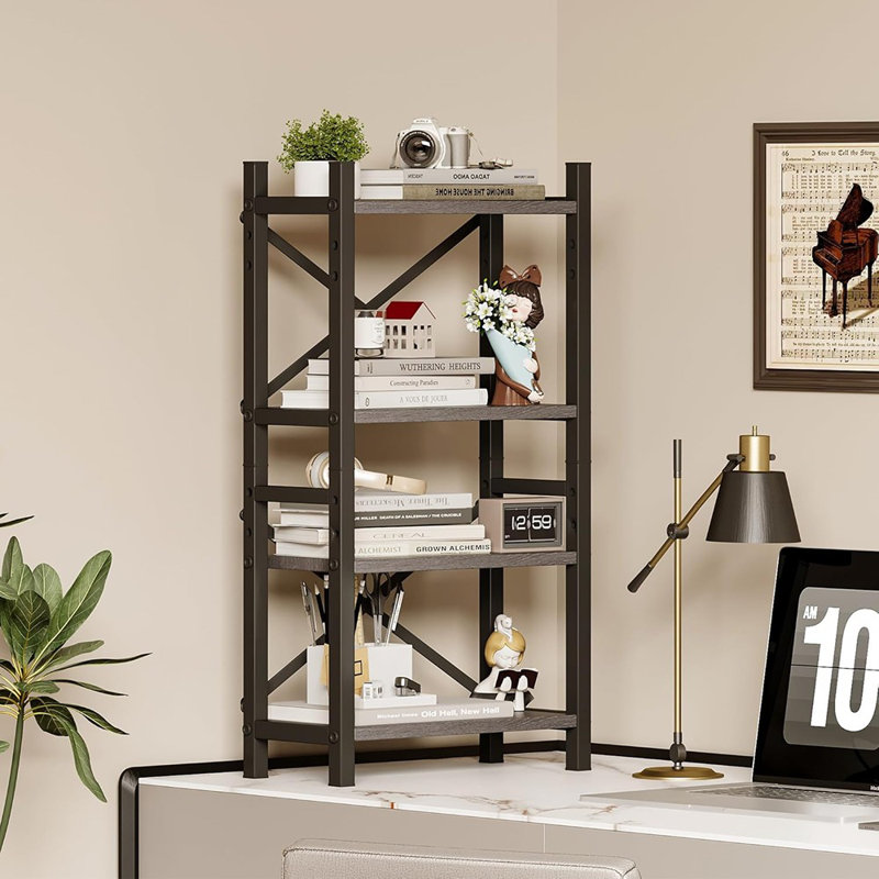 Desktop Bookshelf, 4-Tier Stackable Narrow Desk Bookcase...