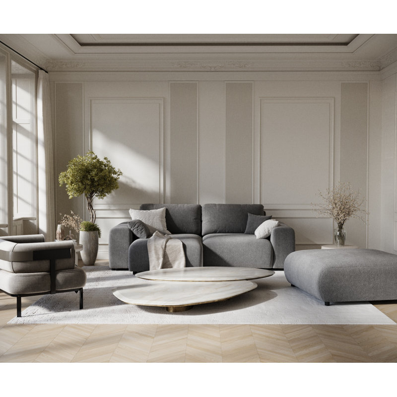 Corner Sofa with square arms, Grey Chenille