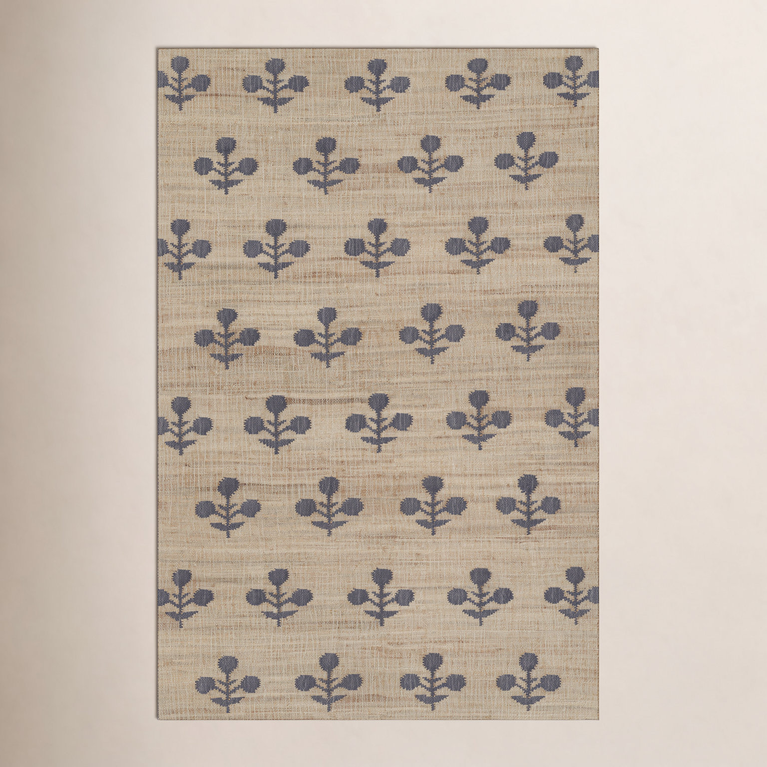 Orchard Blue Hand-Woven Block Print Jute Rug, Rectangle 8' x 10'