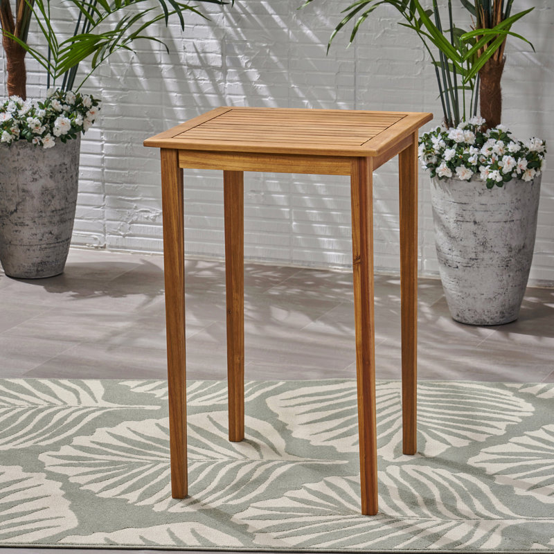 Outdoor Minimalist Acacia Wood Square Patio Bar Table, Teak