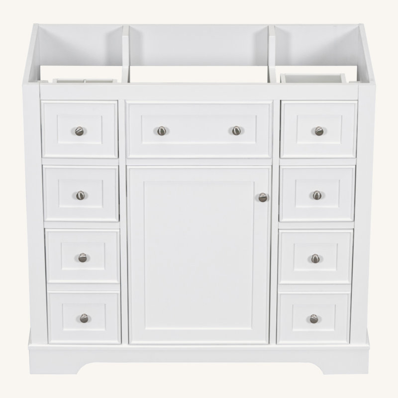 Meuble-lavabo 36 po sans lavabo, base d'armoire seulement, une armoire et six tiroirs, Blanc