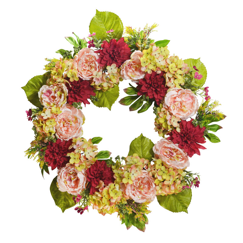Couronne de pivoines 30 po Dahlia, H 27 po x l 27 po x P 5 po