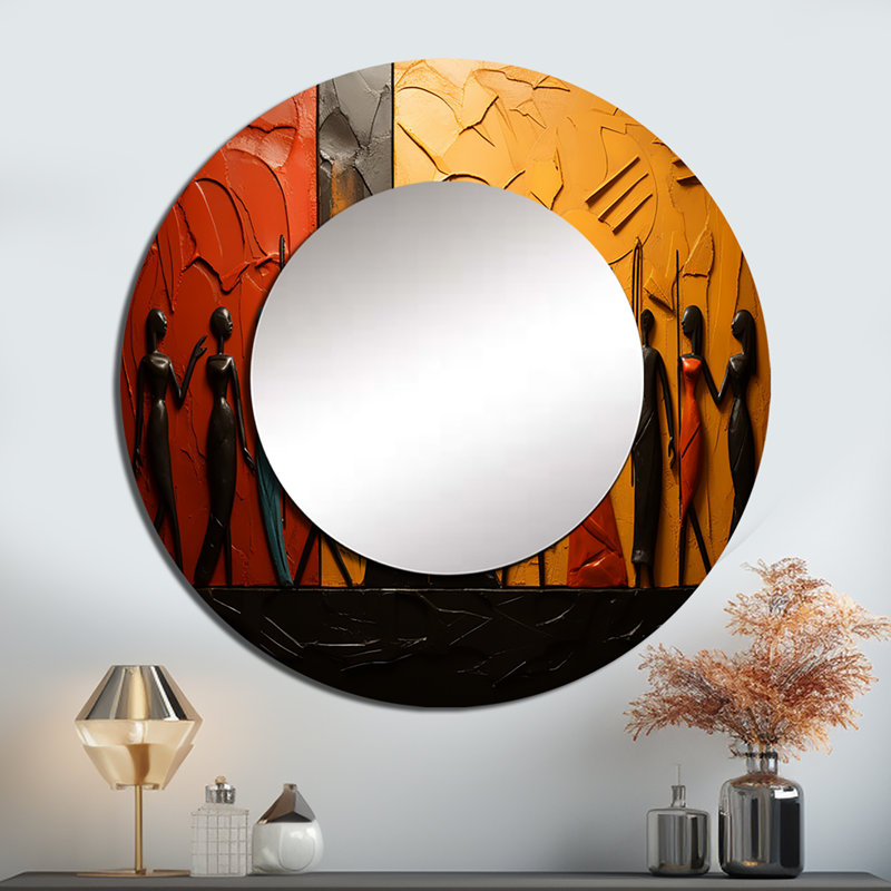 African Tribal Rhythms VIII - African Tribal Wall Mirror, Global Round Decorative Mirror, Printed Metal Art, 36" x 36"