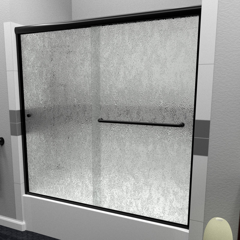 Leter - W x 57.375'' H Bypass Door Semi-Frameless Tub Door with, Reversible, Matte Black, Clear