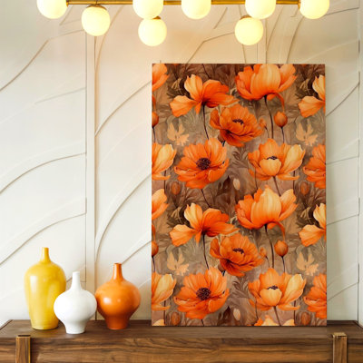 Orange Floral Pattern Poster Vintage Flower Canvas Wall Art Print for living room, bedroom, office, hallway, entryway, gallery wall and modern home decor, decorative accent