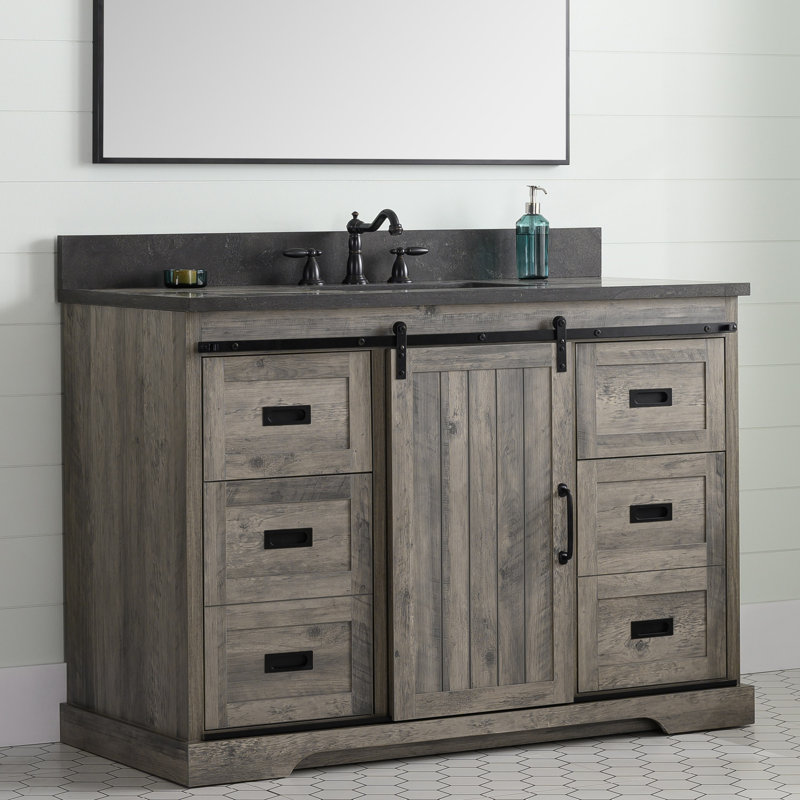 Ensemble de meuble-lavabo simple 48 po Cayden, Bleu Purbeck, Gris patiné