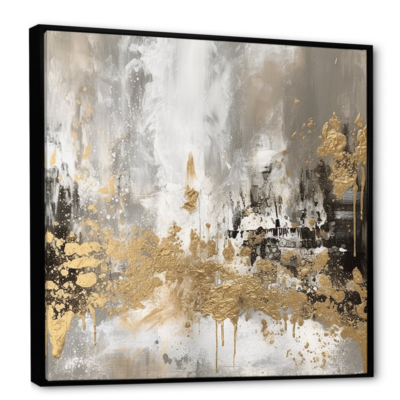 Demetry Modern Golden Abstract - Art mural abstrait, H 30 po x l 30 po, Reproduction avec cadre flottant, Noir